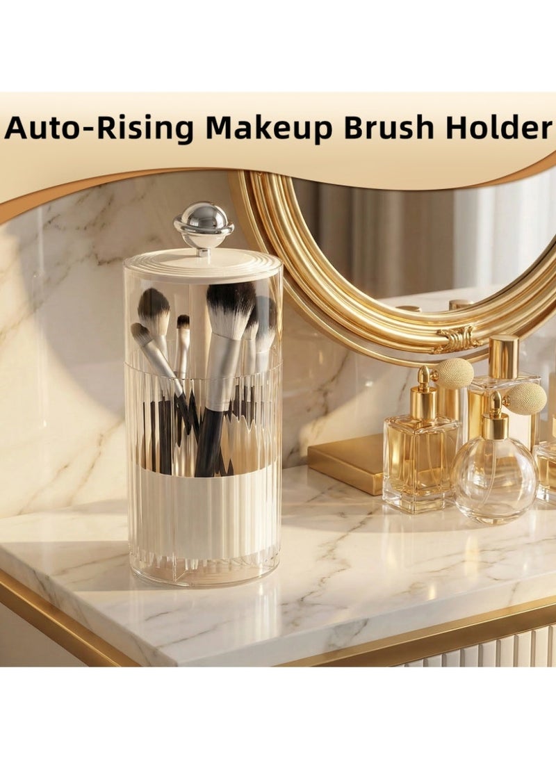 حامل فرش المكياج القابل للرفع مع غطاء، صندوق تخزين مستحضرات التجميل، منظم فرش مكياج شفاف مضاد للغبار لسطح الطاولة في الحمام - view 2